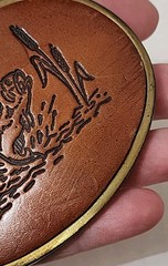 Vintage 70s Fishing Belt Buckle Brass Fish Scene Made USA Western Resin Inlay