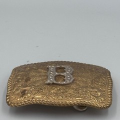 Crumrine El Arturo Bronze Western Belt Buckle Floral Engraved Initial B Vintage