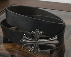 Black Leather Belt Gothic Cross Buckle Biker Rock Punk Western 1.5”