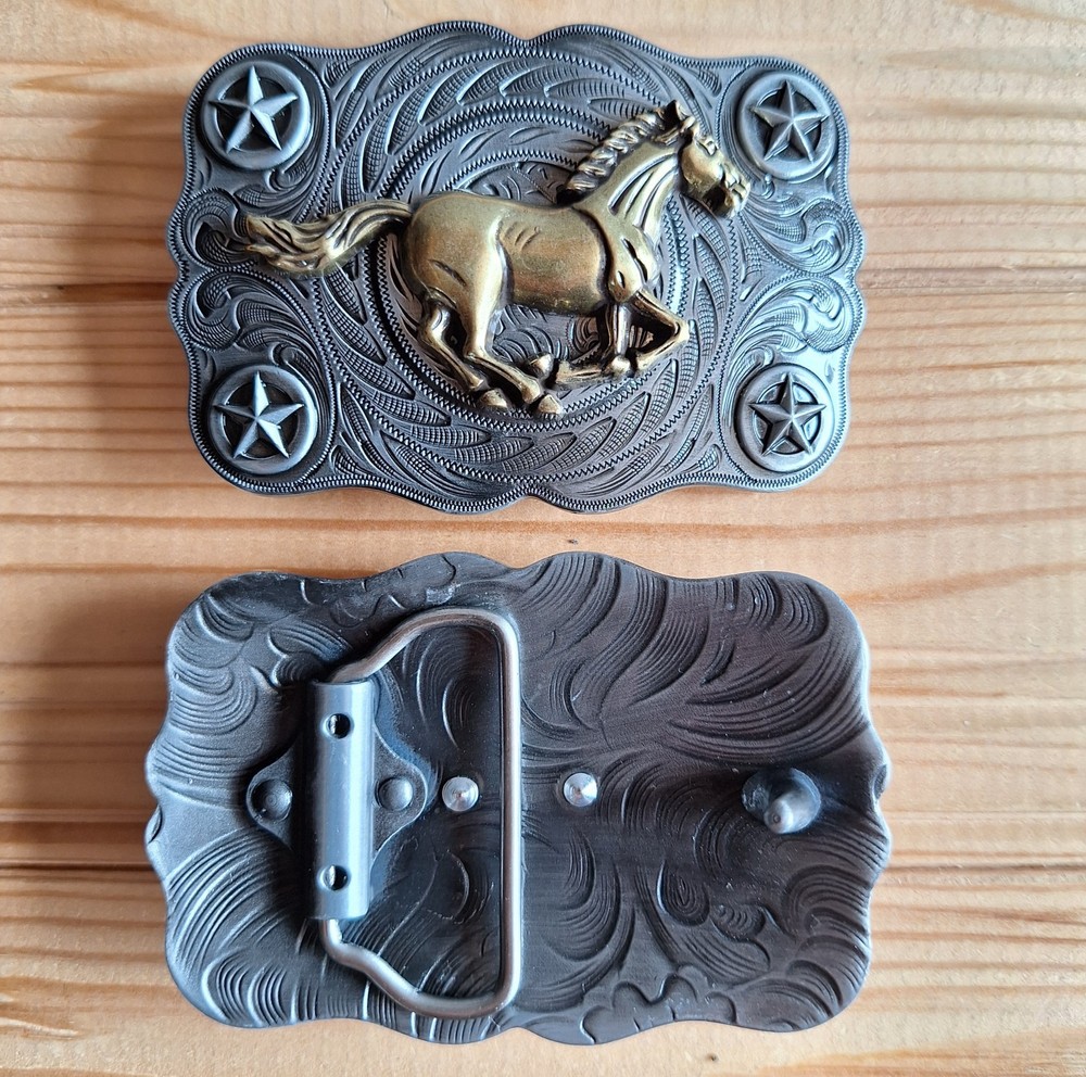 Horse stars western country metal & bronze belt buckle