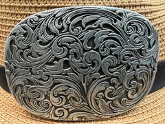 Classic Vintage Western Cowboy Antiqued Silver Floral Belt Buckle
