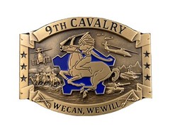 🌟 US Army 9th Cavalry Brass Belt Buckle, We Can We Will Unit Crest DUI Insignia