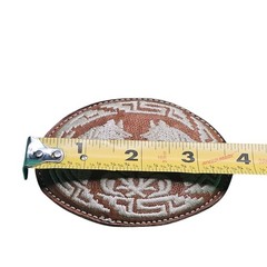 Western Style Men&rsquo;s Belt Buckle Brown Leather White Embroidered Horses