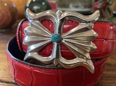 Navajo James Reid Dgn Sterling silver turquoise￼ Belt Buckle￼ Nu🐊1.5”-30-33”✅
