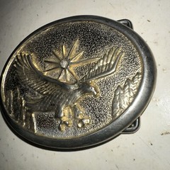 VINTAGE BELT BUCKLE Majestic Eagle Sun Trees Star Jewel Flying Oval Metal USA