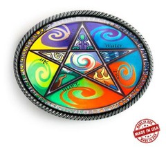 Wiccan Pentagram Belt Buckle – Natures Elements Men Women Handmade Buckle