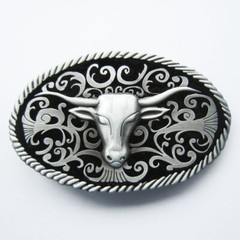 Longhorn Bull Western Black Enamel Metal Belt Buckle