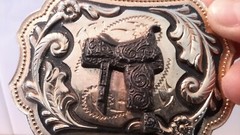 Vintage? Unmarked Belt Buckle Flower Pattern Pre-owned