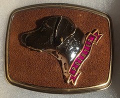 Vintage Metal Belt Buckle, Leather and Brass, Pointer Dog, Puppy, Canine, Nice