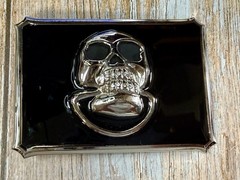 Door knocker Skull Head with Clear Rhinestone Teeth Gothic Punk Lg Belt Buckle