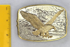 American Bald Eagle on Mountains Belt Buckle – Silver & Gold Plate 1982