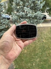 Modern Geometric Belt Buckle – Black Enamel with Silver Lines | 40mm