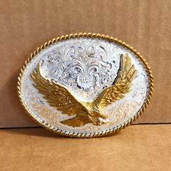 Crumrine Men&rsquo;s Western Oval Eagle Belt Buckle Silver Plated Bronze 4 Inch