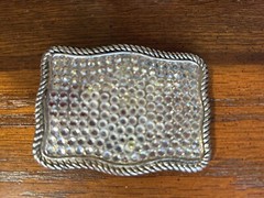 Belt Buckle. Clear Crystals With Wavy Rope Border. 3” X 2 1/4”