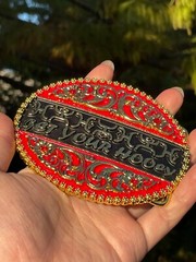 Western Buckle Gold Black Red Cowboy 4×3 for 2 » Hooey Buckle Hebilla Vaquero