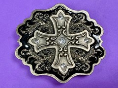 Iron Cross with Rhinestone Religious Gothic Punk Black Silver Color Belt Buckle