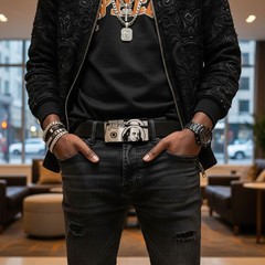Men Women Silver Metal Belt Buckle Hip Hop Street Fashion Club 100$ Bill Money