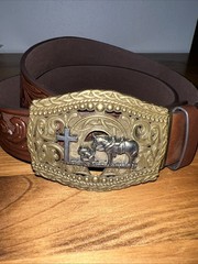 New Western Heritage Cowboy Prayer Belt Buckle Kneeling Cross W Belt