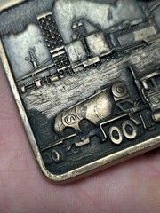 vintage CA belt buckle OIL REFINERY drilling rig SOLID BRASS western 1981