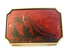Vintage Sailing ship Leather & Brass Belt Buckle by BTS