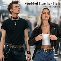 BELTROAD Stylish Studded Belt for Men S Waist 27&Prime;-32&Prime;, Gold Buckle -Black