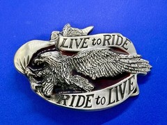LIVE to RIDE, RIDE to LIVE Patriotic Eagle USA Motorcycle Bikers Belt Buckle
