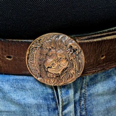 Lost-Wax Casting Copper Lion Round Belt Buckle (Belt Not Included) Men&rsquo;s Buckle