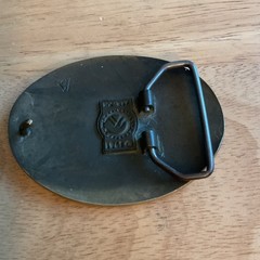 Vintage Men&rsquo;s Western Oval Metal Belt Buckle Eagle Inlay Blue