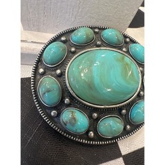 Vintage Western Faux Turquoise Silver Tone Oval Belt Buckle cowboy Boho