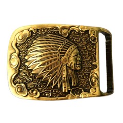 Indian Head Belt Buckle Solid Brass Shiny Vintage Antique Western Cowboy Boucle