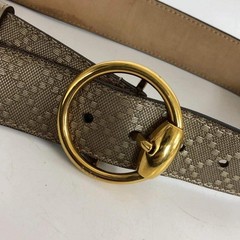Gucci 270813 Diamante Horsebit Buckle Belt Beige