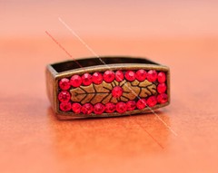 Retro Brass Red Crystal Rhinestone Western Floral Belt Buckle Set Fit 30MM Strap