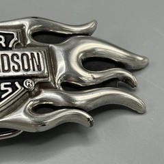 Vintage Y2K Belt Buckle HARLEY DAVIDSON Motorcycle FLAMES Chrome Metal WESTERN