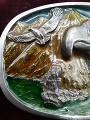 Vintage Large Portrait Eagle Head Enameled Belt Buckle , 1986 C + J