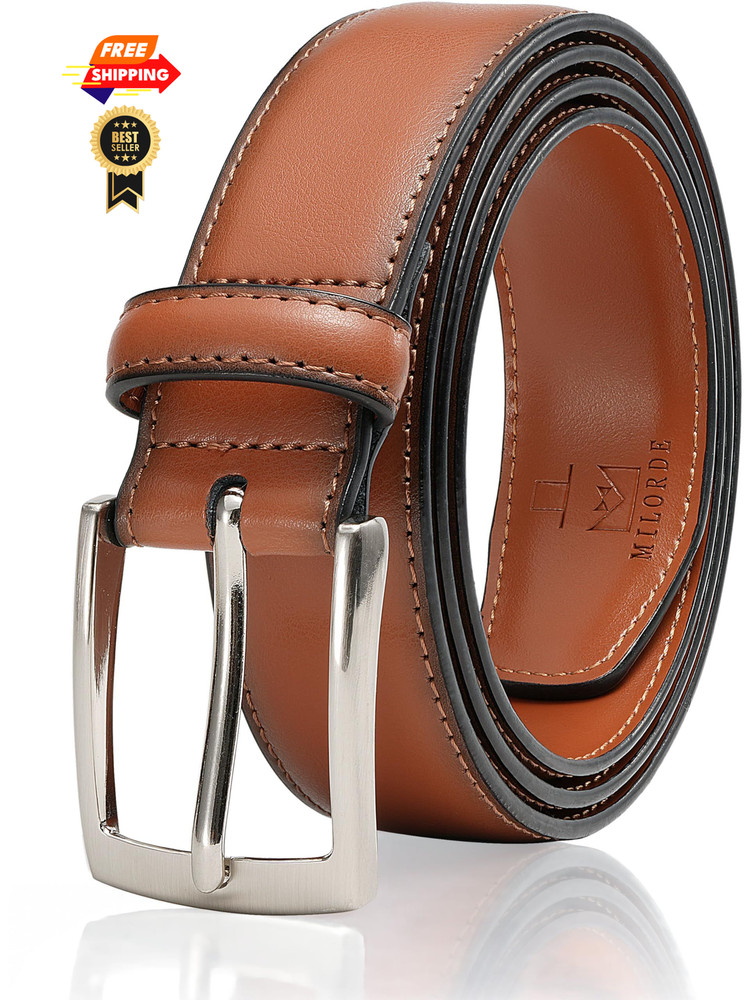 MILORDE Men Genuine Leather Belt with 34(Fits Waist 32&Prime;-33&Prime;), Basic Tan