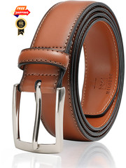 MILORDE Men Genuine Leather Belt with 34(Fits Waist 32&Prime;-33&Prime;), Basic Tan
