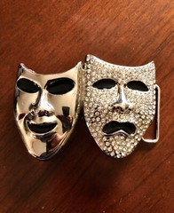 Rhinestone Mascarade Comedy Theatre Mask Masks Metal Unisex Men’s Belt Buckle