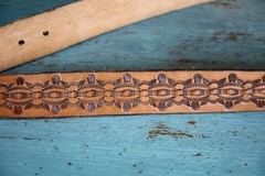 Vintage Bergamot Brass Works 1981 Corvette Belt Buckle 42&Prime; Tooled Leather Belt