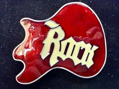 Electric Guitar Body ROCK & ROLL Red Enameled Musicians Guitarist Belt Buckle