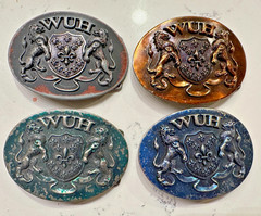 LOT OF 6 Washed Up Hollywood 1.75&Prime; Lion Fleur Heraldic WUH Belt Buckle, unused!