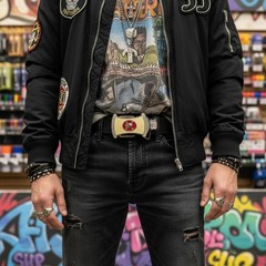 Men Silver Metal Street Fashion Cream Belt Buckle Graffiti Spray Paint Skull