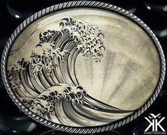 Tsunami Belt Buckle – Kanagawa Wave Japanese Art Handmade Oval Buckle – 504