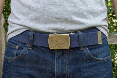 Canvas Web Belt Military Style with Antique Brass Buckle 54&Prime; One Size, Navy