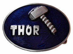 Marvel Comics THOR&rsquo;S HAMMER Metal/Blue Enamel BELT BUCKLE