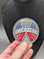 Proud To Be An American Flag Belt Buckle Patriotic USA Red White Blue Metal 3.5&Prime;