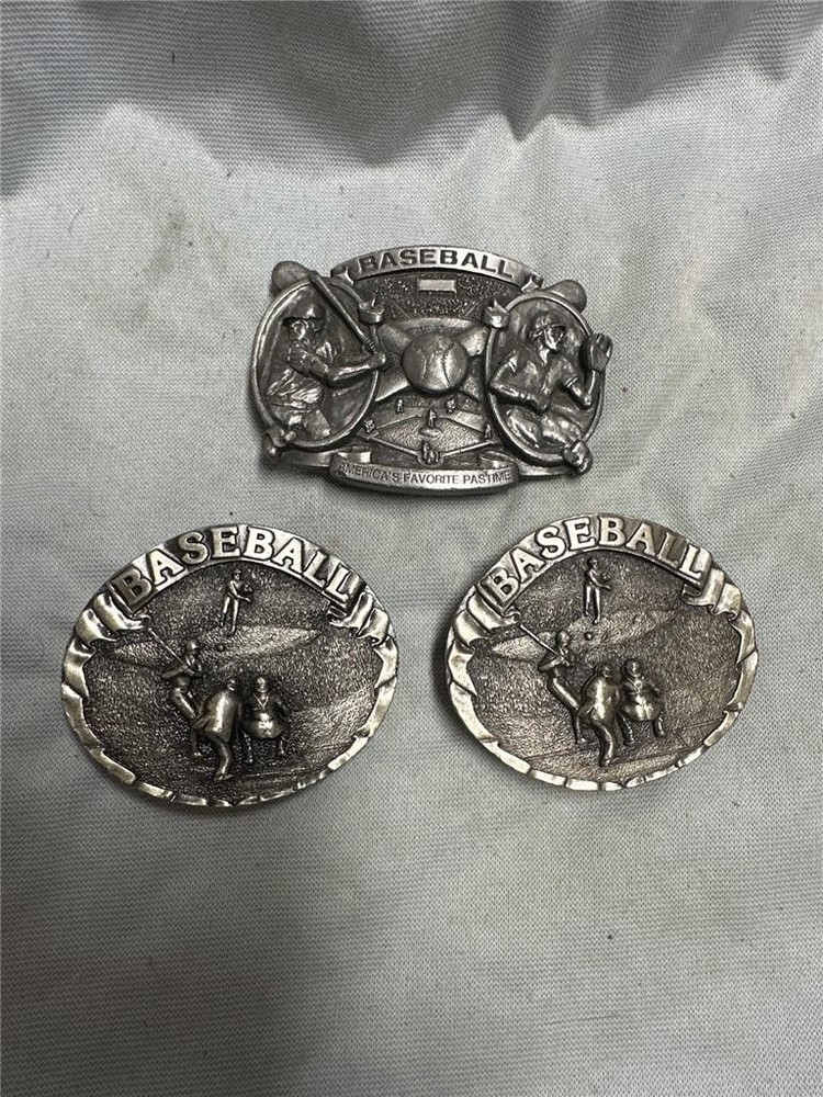 Three Vintage Baseball Belt Buckles by Bergamot Brassworks
