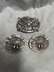 Three Vintage Baseball Belt Buckles by Bergamot Brassworks