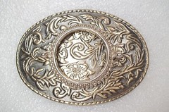 Metal Belt Buckle Western Fashion Floral Filigree Bronze & Silver Tone Hong Kong