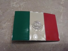 Mexico Mexican Flag Red White Green Eagle Coat of Arms Silver Belt Buckle
