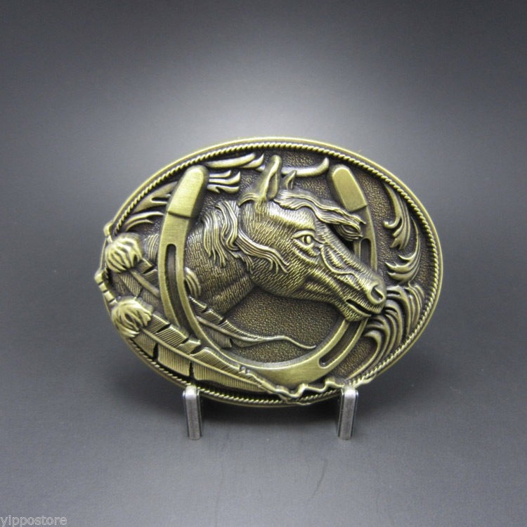 Antique Bronze Plated Western Horse Horseshoe Belt Buckle